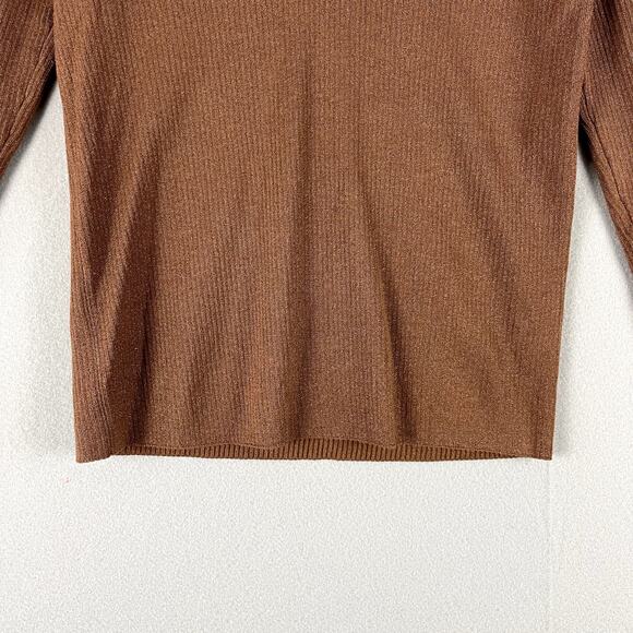 Anthropologie Maeve Thea Sweater Womens Large Brown Metallic Ribbed V Neck - Picture 5 of 16